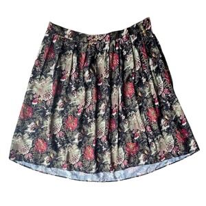 Vintage Liz Moody Dark Abstract Floral Pleated Rayon Midi Skirt 44 Waist